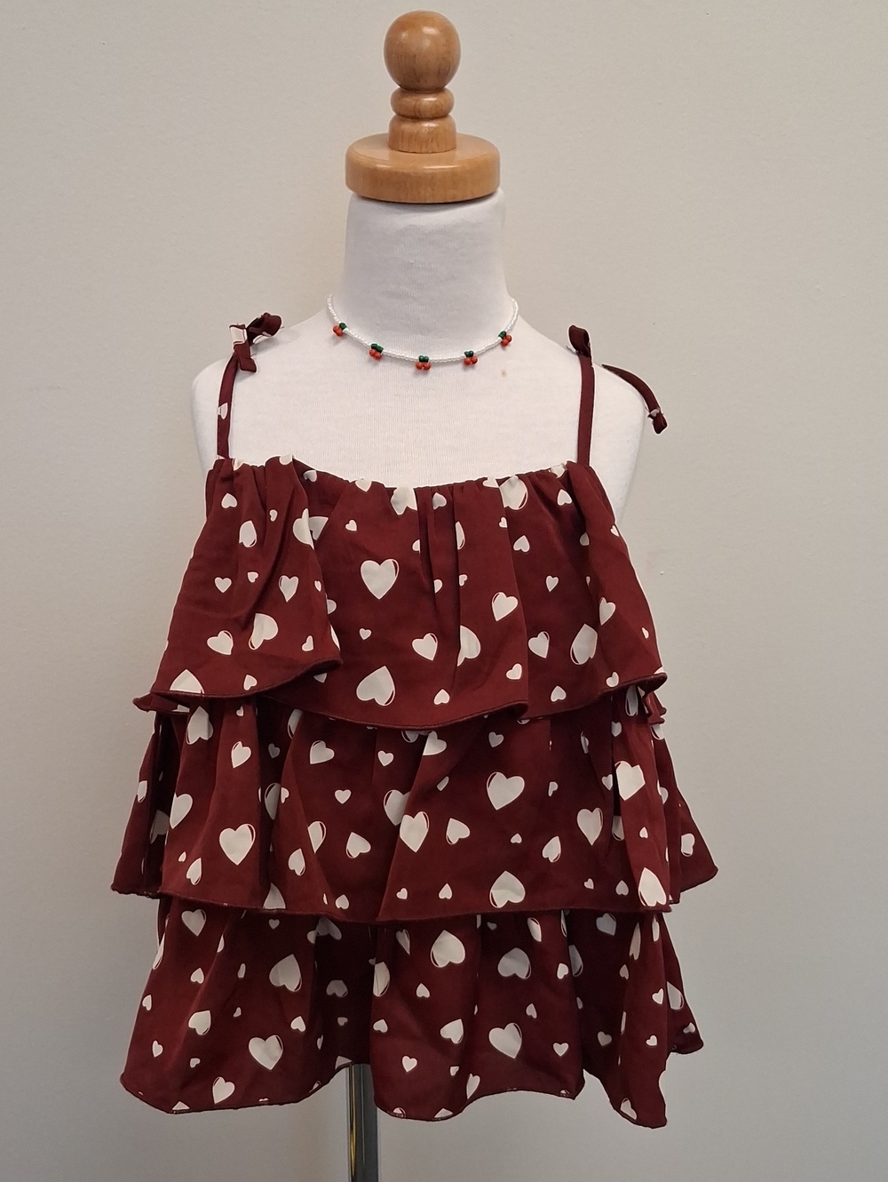 PatPat Girls Maroon Heart Tiered Ruffle Cami Top Size 11-12Y